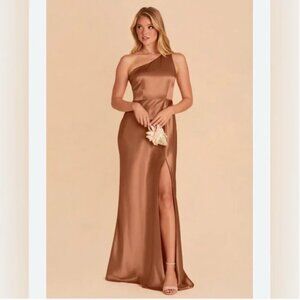 BIRDY GREY Kira copper satin 1 shoulder bridesmaid bridal maxi dress NWOT Medium